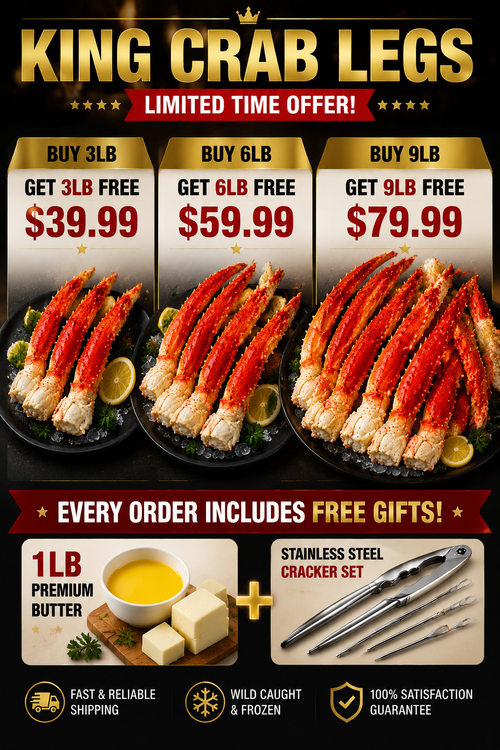 🦀 Luxury King Crab Legs – Wild Ocean Caught, Thick Meaty Sections, Premium Seafood Experience At Home