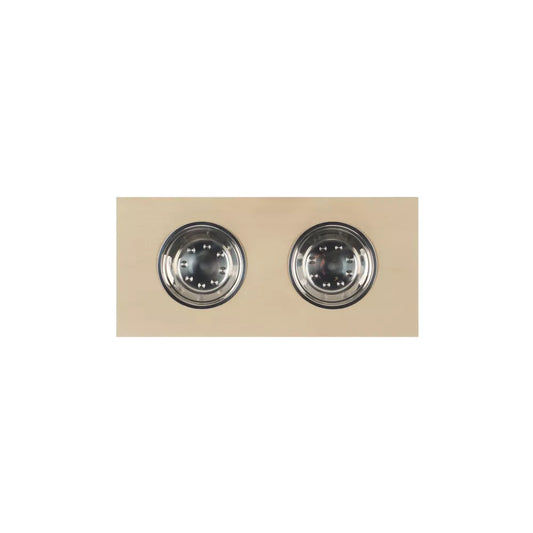 Natural Wood Double Elevated Pet Feeder with Removable Stainless Steel Bowls
