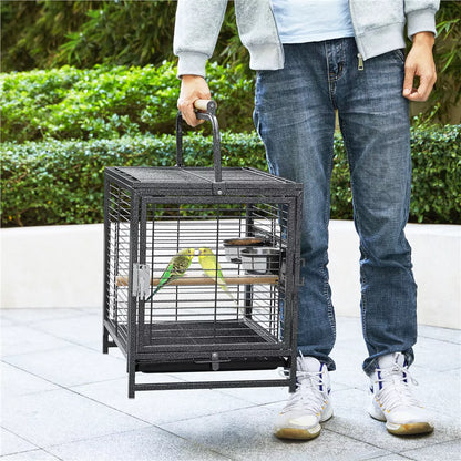26 Inch Powder-Coated Wrought Iron Handheld Travel Bird Carrier Cage