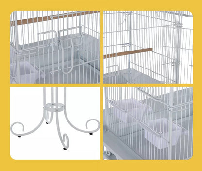 Wrought Iron Rolling Aviary Birdcage With Removable Cleaning Tray