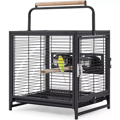 26 Inch Powder-Coated Wrought Iron Handheld Travel Bird Carrier Cage